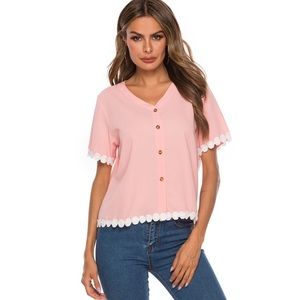 Peach/pink bottom down v neck top